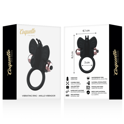 COQUETTE CHIC DESIRE - ANEL BORBOLETA COM VIBRADOR PRETO/ OURO - D-225737 - Dona Pimenta