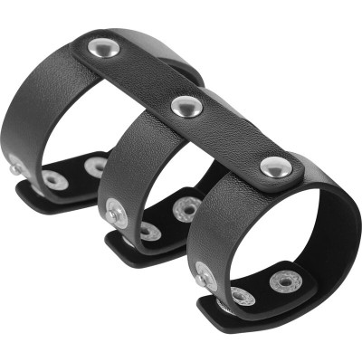 DARKNESS ADJUSTABLE LEATHER DOUBLE  PENIS AND TESTICLES RING - D-226732 - Dona Pimenta