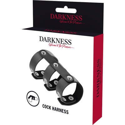 DARKNESS ADJUSTABLE LEATHER DOUBLE  PENIS AND TESTICLES RING - D-226732 - Dona Pimenta