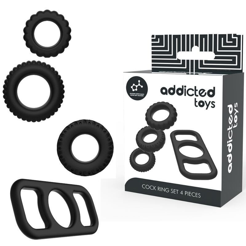 ADDICTED TOYS SET 4 ANILLOS SILICONA PARA EL PENE - D-226994 - Dona Pimenta