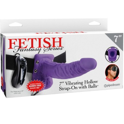 FETISH FANTASY SERIES 7" HOLLOW STRAP-ON VIBRANDO COM BOLAS 17,8CM ROXO - PD3376-12 - Dona Pimenta