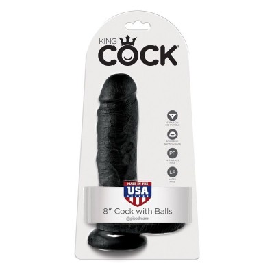 KING COCK 8" GALO PRETO COM BOLAS 20,3 CM - PD5507-23 - Dona Pimenta