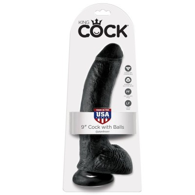 KING COCK 9" GALO PRETO COM BOLAS 22,9 CM - PD5508-23 - Dona Pimenta