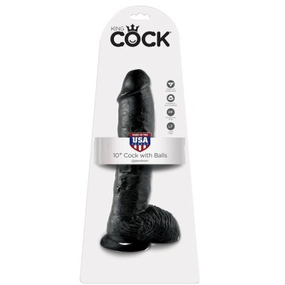 KING COCK 10" GALO PRETO COM BOLAS 25,4 CM - PD5509-23 - Dona Pimenta