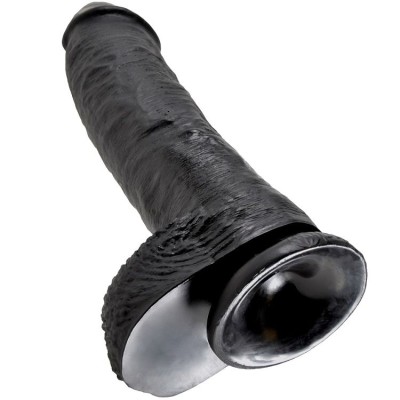 KING COCK 10" GALO PRETO COM BOLAS 25,4 CM - PD5509-23 - Dona Pimenta