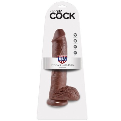 KING COCK 10" GALO CASTANHO COM BOLAS 25,4 CM - PD5509-29 - Dona Pimenta