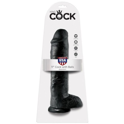 KING COCK 11" GALO PRETO COM BOLAS 28 CM - PD5510-23 - Dona Pimenta