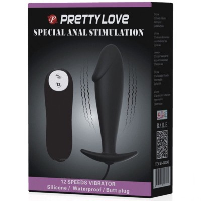 PRETTY LOVE PLUG ANAL SILICONA FORMA PENE Y 12 MODOS VIBRACION - NEGRO - D-211740 - Dona Pimenta