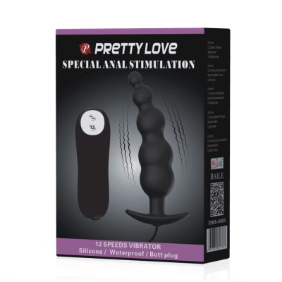 PRETTY LOVE PLUG ANAL SILICONA ESTIMULACION EXTRA Y 12 MODOS VIBRACION - NEGRO - D-211747 - Dona Pimenta