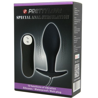 PRETTY LOVE PLUG ANAL SILICONA FORMA ANCLA 12 MODOS VIBRACION NEGRO - D-211748 - Dona Pimenta