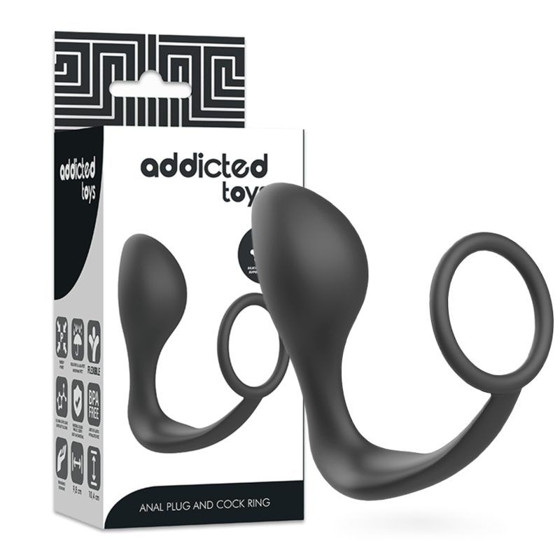 PLUGUE ANAL DE BRINQUEDOS VICIADOS COM ANEL DE SILICONE PRETO - D-227619 - Dona Pimenta