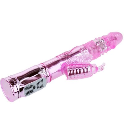 VIBRADOR RECARGABLE CON ROTACION Y ESTIMULADOR THROBBING BUTTERFLY - D-211795 - Dona Pimenta