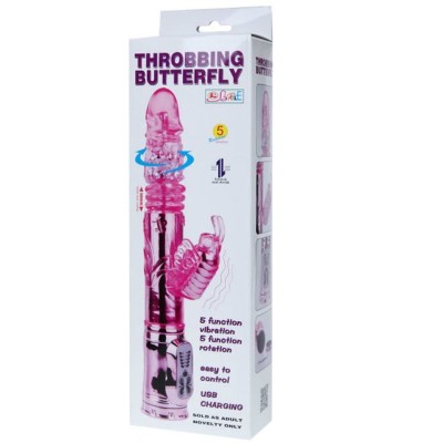 VIBRADOR RECARGABLE CON ROTACION Y ESTIMULADOR THROBBING BUTTERFLY - D-211795 - Dona Pimenta