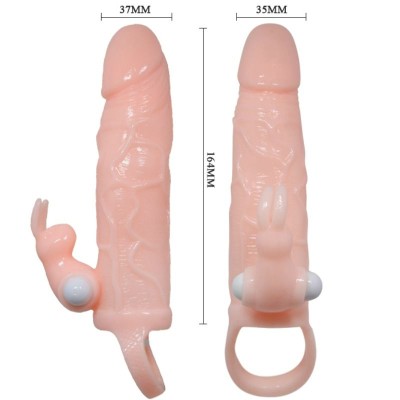 BRAVE MAN FUNDA PENE CON RABBIT VIBRADOR 16.5 CM NATURAL - D-213041 - Dona Pimenta