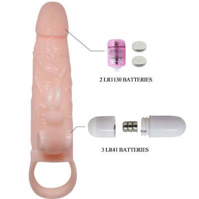 BRAVE MAN FUNDA PENE CON RABBIT VIBRADOR 16.5 CM NATURAL - D-213041 - Dona Pimenta