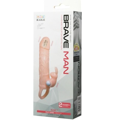 BRAVE MAN FUNDA PENE CON RABBIT VIBRADOR 16.5 CM NATURAL - D-213041 - Dona Pimenta