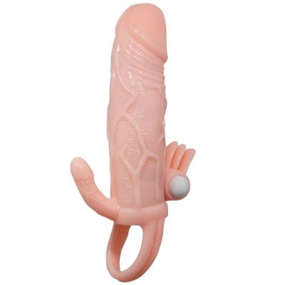 BRAVE MAN FUNDA PENE ANAL Y CLITORIS VIBRADOR 16.5 CM NATURAL - D-213043 - Dona Pimenta