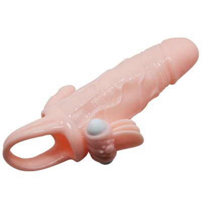 BRAVE MAN FUNDA PENE ANAL Y CLITORIS VIBRADOR 16.5 CM NATURAL - D-213043 - Dona Pimenta