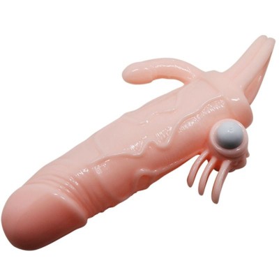 BRAVE MAN FUNDA PENE ANAL Y CLITORIS VIBRADOR 16.5 CM NATURAL - D-213043 - Dona Pimenta