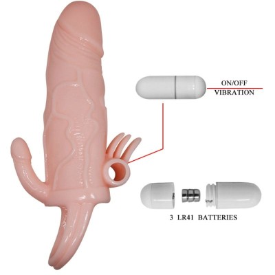 BRAVE MAN FUNDA PENE ANAL Y CLITORIS VIBRADOR 16.5 CM NATURAL - D-213043 - Dona Pimenta