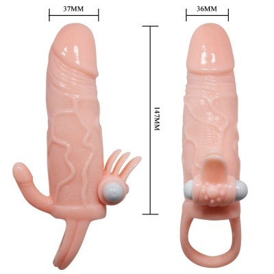 BRAVE MAN FUNDA PENE ANAL Y CLITORIS VIBRADOR 16.5 CM NATURAL - D-213043 - Dona Pimenta