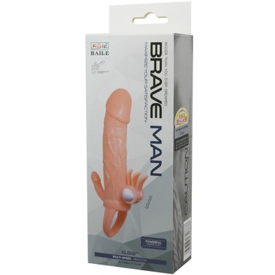 BRAVE MAN FUNDA PENE ANAL Y CLITORIS VIBRADOR 16.5 CM NATURAL - D-213043 - Dona Pimenta