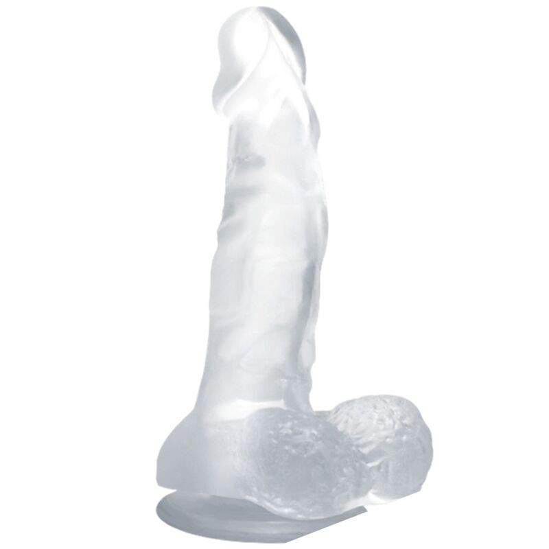 BAILE DILDO REALISTICO CON VENTOSA Y TESTICULOS 16.7 CM TRANSPARENTE - D-226641 - Dona Pimenta