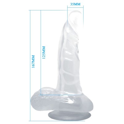 BAILE DILDO REALISTICO CON VENTOSA Y TESTICULOS 16.7 CM TRANSPARENTE - D-226641 - Dona Pimenta