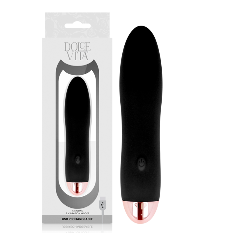 DOLCE VITA - VIBRADOR RECARREGÁVEL QUATRO PRETO 7 VELOCIDADES - D-228456 - Dona Pimenta