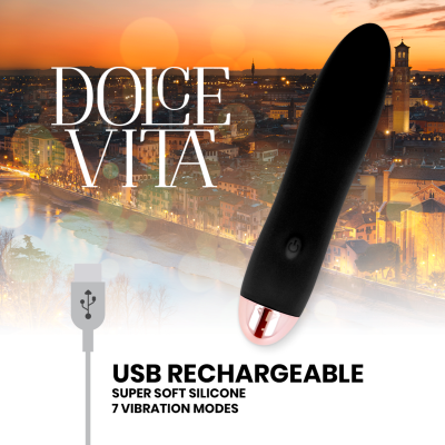 DOLCE VITA - VIBRADOR RECARREGÁVEL QUATRO PRETO 7 VELOCIDADES - D-228456 - Dona Pimenta