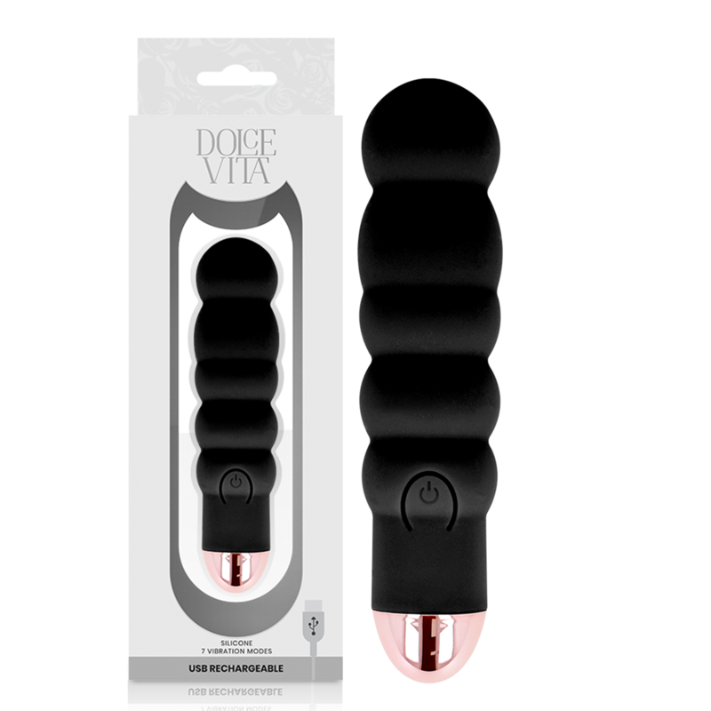 DOLCE VITA - VIBRADOR RECARREGÁVEL SEIS PRETO 7 VELOCIDADES - D-228460 - Dona Pimenta