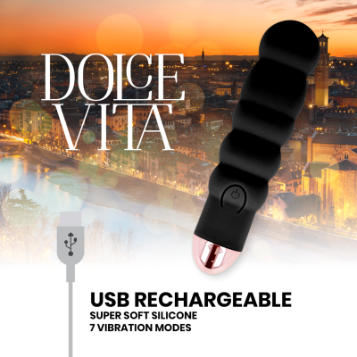 DOLCE VITA - VIBRADOR RECARREGÁVEL SEIS PRETO 7 VELOCIDADES - D-228460 - Dona Pimenta