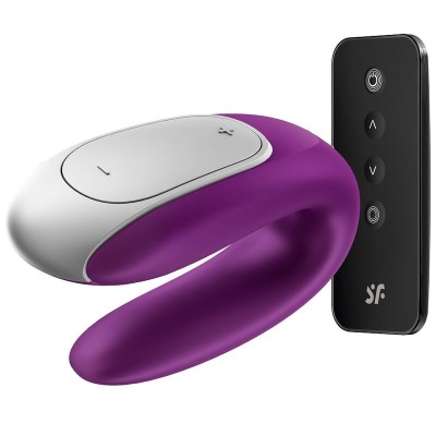 SATISFYER DOUBLE FUN PARTNER VIBRATOR - ROXO - D-229245 - Dona Pimenta