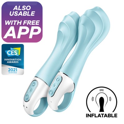 SATISFYER AIR PUMP VIBRATOR 5+ INFLATABLE G-SPOT VIBRATOR APP - BLUE - D-232170 - Dona Pimenta