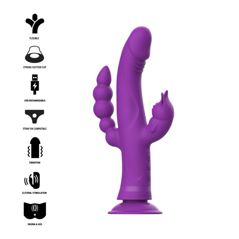 INTENSE - CASANOVA VIBRADOR RABBIT SILICONE TRIPLO MOTOR ROXO