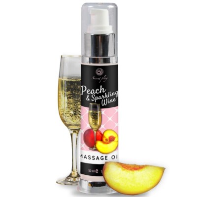 ÓLEO DE MASSAGEM SECRETPLAY PÊSSEGO E VINHO ESPUMANTE 50 ML - D-226608 - Dona Pimenta