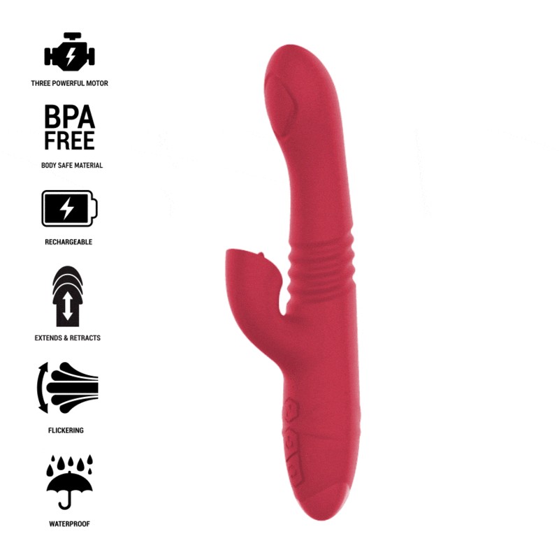 INTENSO - VIBRADOR RECARREGÁVEL MULTIFUNÇÃO DUA PARA CIMA E PARA BAIXO COM LÍNGUA VERMELHA - D-235822 - Dona Pimenta