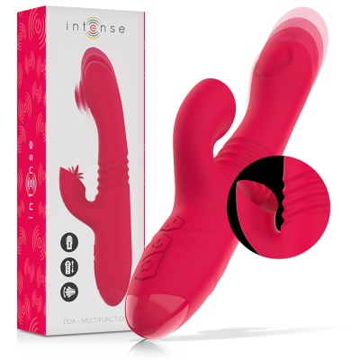 INTENSO - VIBRADOR RECARREGÁVEL MULTIFUNÇÃO DUA PARA CIMA E PARA BAIXO COM LÍNGUA VERMELHA - D-235822 - Dona Pimenta