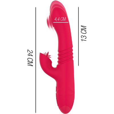 INTENSO - VIBRADOR RECARREGÁVEL MULTIFUNÇÃO DUA PARA CIMA E PARA BAIXO COM LÍNGUA VERMELHA - D-235822 - Dona Pimenta