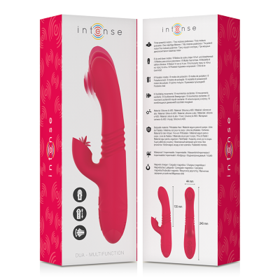 INTENSO - VIBRADOR RECARREGÁVEL MULTIFUNÇÃO DUA PARA CIMA E PARA BAIXO COM LÍNGUA VERMELHA - D-235822 - Dona Pimenta