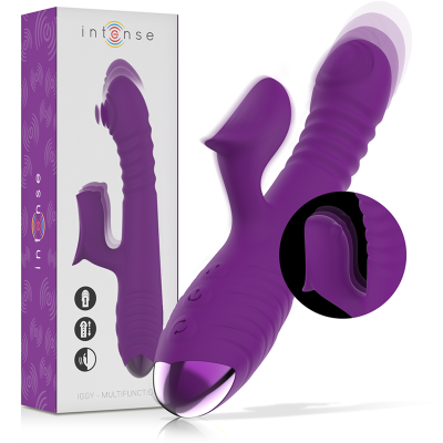 INTENSO - VIBRADOR RECARREGÁVEL MULTIFUNÇÃO IGGY PARA CIMA E PARA BAIXO COM ESTIMULADOR CLITÓRICO ROXO - D-235823 - Dona Pimenta