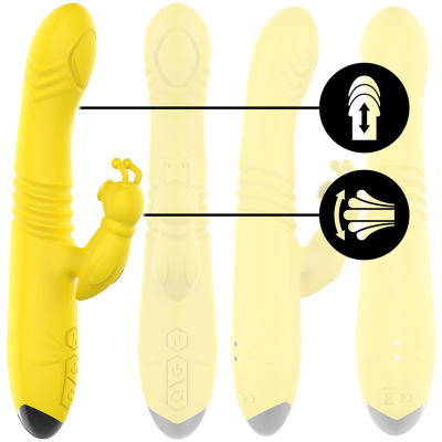 INTENSO - VIBRADOR MULTIFUNÇÃO TOKY PARA CIMA E PARA BAIXO COM ESTIMULADOR CLITÓRICO AMARELO - D-235824 - Dona Pimenta