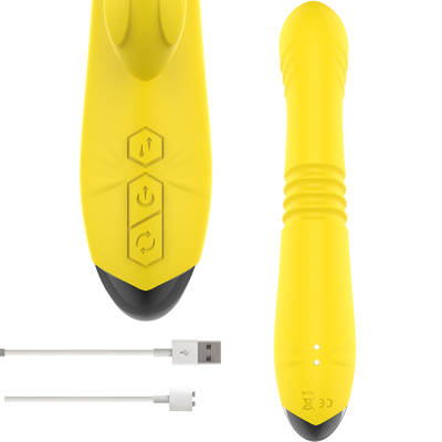 INTENSO - VIBRADOR MULTIFUNÇÃO TOKY PARA CIMA E PARA BAIXO COM ESTIMULADOR CLITÓRICO AMARELO - D-235824 - Dona Pimenta