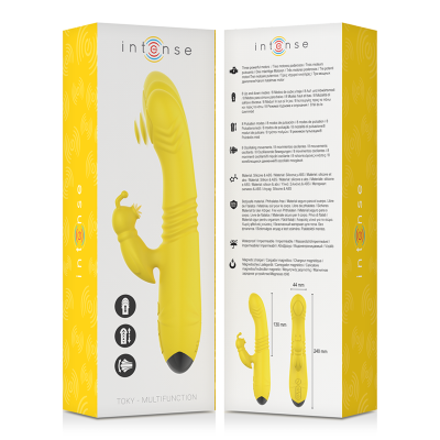 INTENSO - VIBRADOR MULTIFUNÇÃO TOKY PARA CIMA E PARA BAIXO COM ESTIMULADOR CLITÓRICO AMARELO - D-235824 - Dona Pimenta