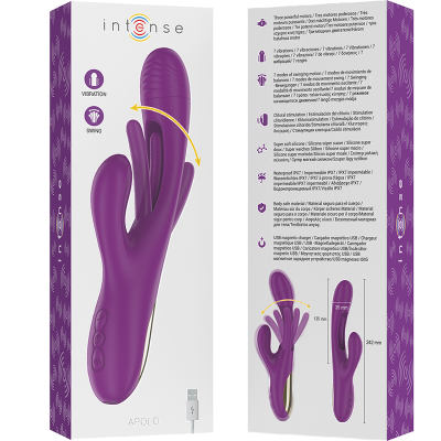 INTENSE - APOLO VIBRADOR MULTIFUNÇÃO RECARREGÁVEL 7 VIBRAÇÕES COM LÍNGUA OSCILANTE ROXA - D-236481 - Dona Pimenta