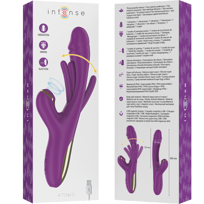 INTENSE - ATENEO VIBRADOR MULTIFUNÇÃO RECARREGÁVEL 7 VIBRAÇÕES COM LÍNGUA OSCILANTE E SUCÇÃO ROXA - D-236482 - Dona Pimenta