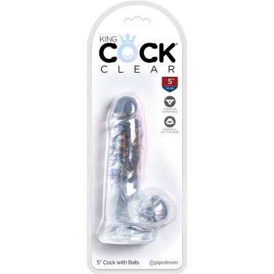 KING COCK CLEAR - PÊNIS REALISTA COM BOLAS 10,1 CM TRANSPARENTE - D-236522 - Dona Pimenta