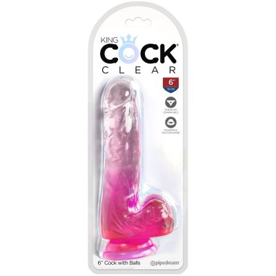 KING COCK CLEAR - PÊNIS REALISTA COM BOLAS 13,5 CM ROSA - D-236523 - Dona Pimenta