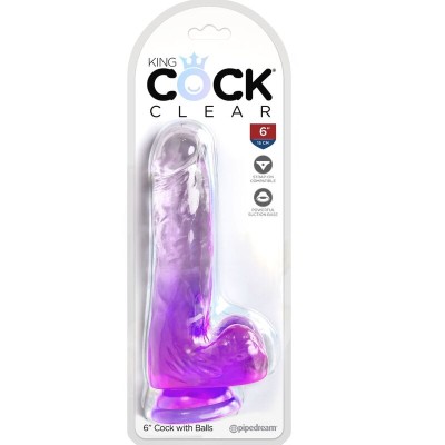 KING COCK CLEAR - PÊNIS REALISTA COM BOLAS 13,5 CM ROXO - D-236524 - Dona Pimenta