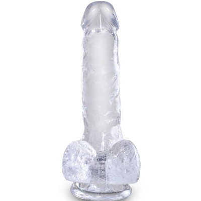 KING COCK CLEAR - PÊNIS REALISTA COM BOLAS 13,5 CM TRANSPARENTE - D-236525 - Dona Pimenta